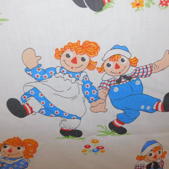 Vintage 1977 Raggedy Ann & Andy doll Twin Flat Bed Sheet / Fabric Wabasso - Picture 2 of 9